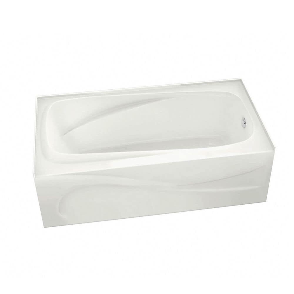 Baignoire en alcôve rectangulaire en acrylique Santorini 60L x 32W x 18,75H, drain à droite, en blanc avec accoudoirs intégrés, profondeur de trempage de 11,5 pouces