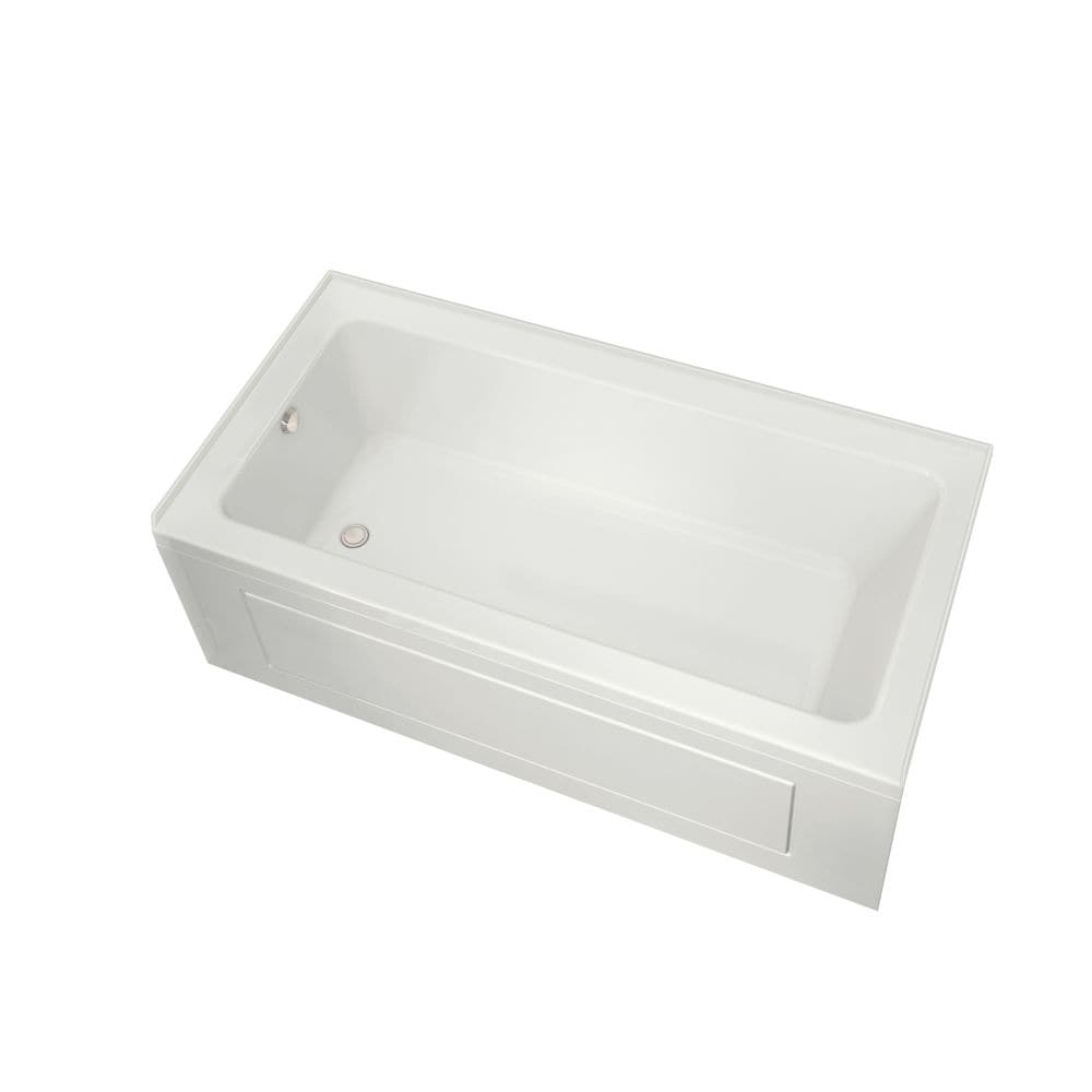 Baignoire en alcôve rectangulaire en acrylique Skybox IF 66L x 36W x 23H, drain à gauche, avec bride et tablier assorti en blanc, profondeur de trempage de 16 pouces