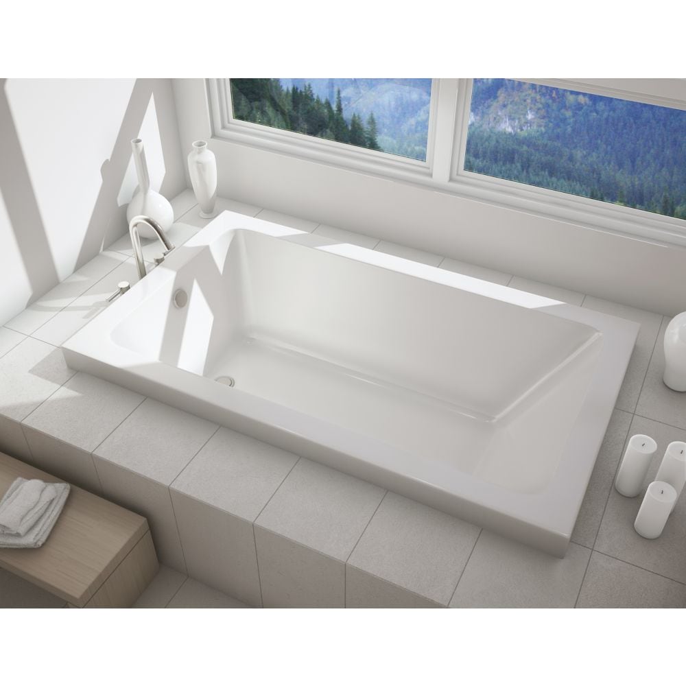 Baignoire rectangulaire en acrylique Skybox 66L x 36W x 23H, drain d'extrémité, en blanc avec hauteur de pont de 2 pouces, profondeur de trempage de 16 pouces