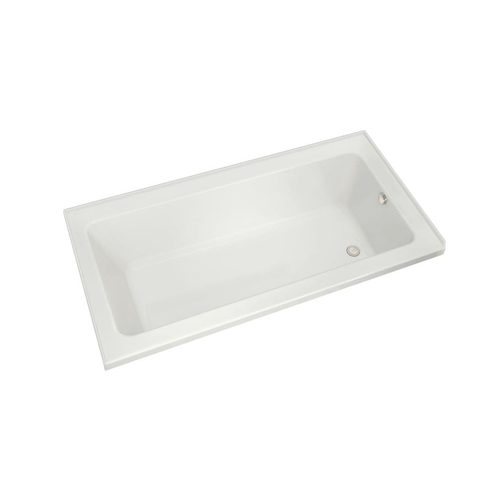 Baignoire en alcôve rectangulaire en acrylique Skybox IF 66L x 36W x 23H, drain à droite, avec bride de carrelage en blanc, profondeur de trempage de 16 pouces