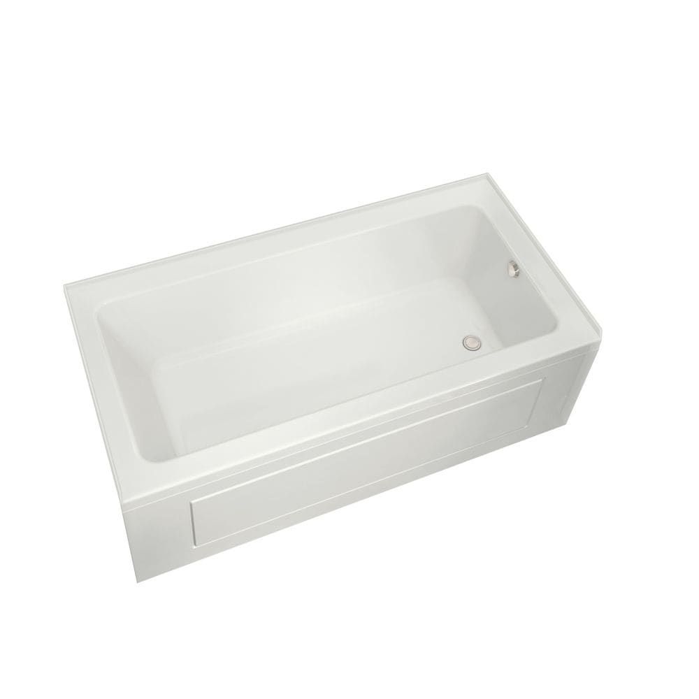 Baignoire en alcôve rectangulaire en acrylique Skybox IF 72L x 36W x 23H, drain à droite, avec bride et tablier assorti en blanc, profondeur de trempage de 15 pouces