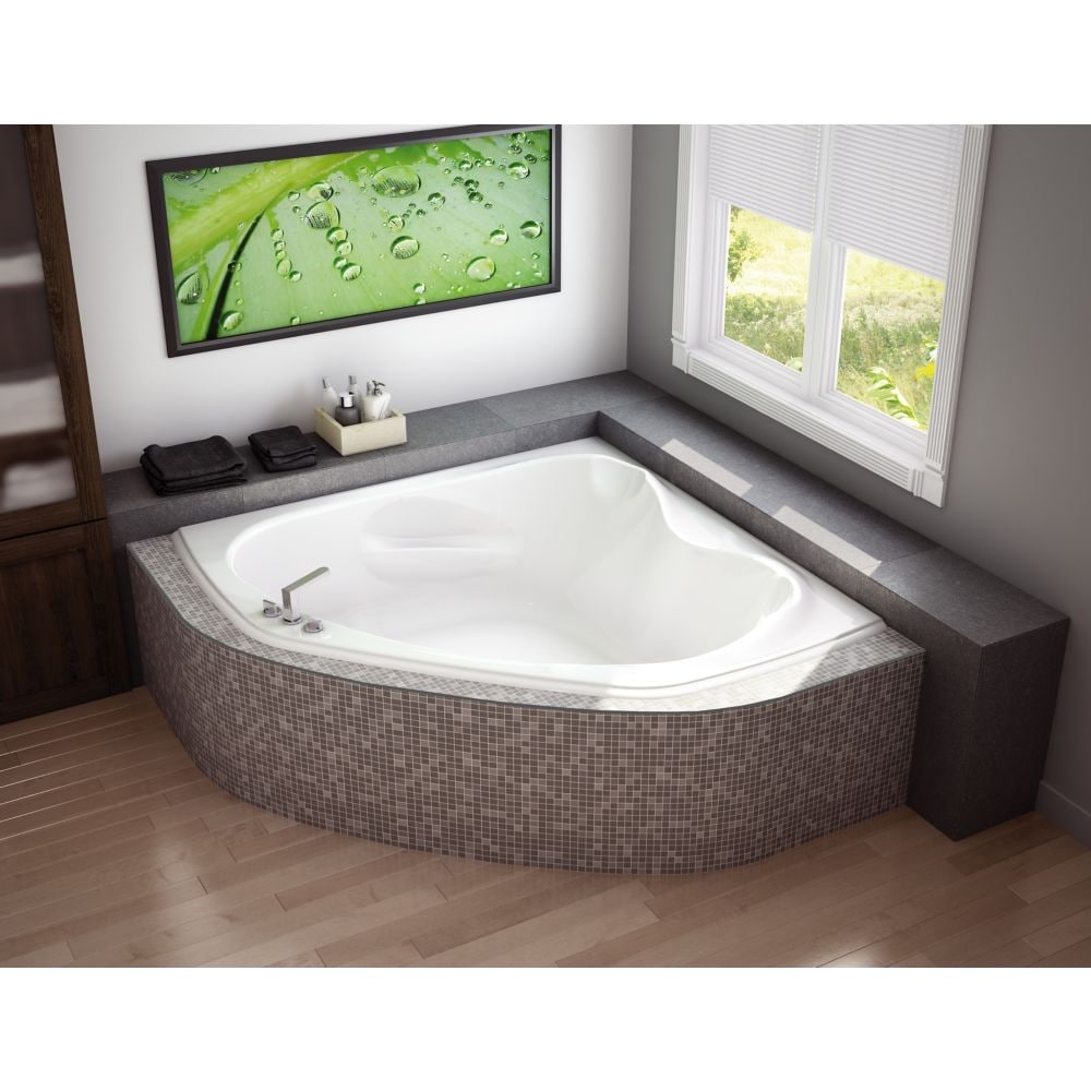 Baignoire d'angle en acrylique à encastrer Murmur 55L x 55W x 20,75H, drain d'extrémité, en blanc avec profondeur de trempage de 14 pouces