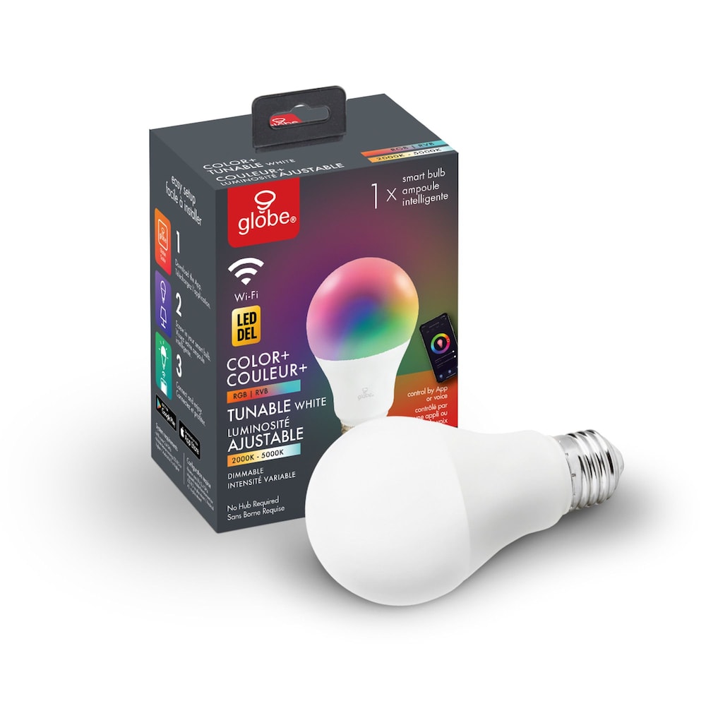 60 Watt Equivalent Wi-Fi Smart Dimmable LED Light Bulb, RGB Tunable and White