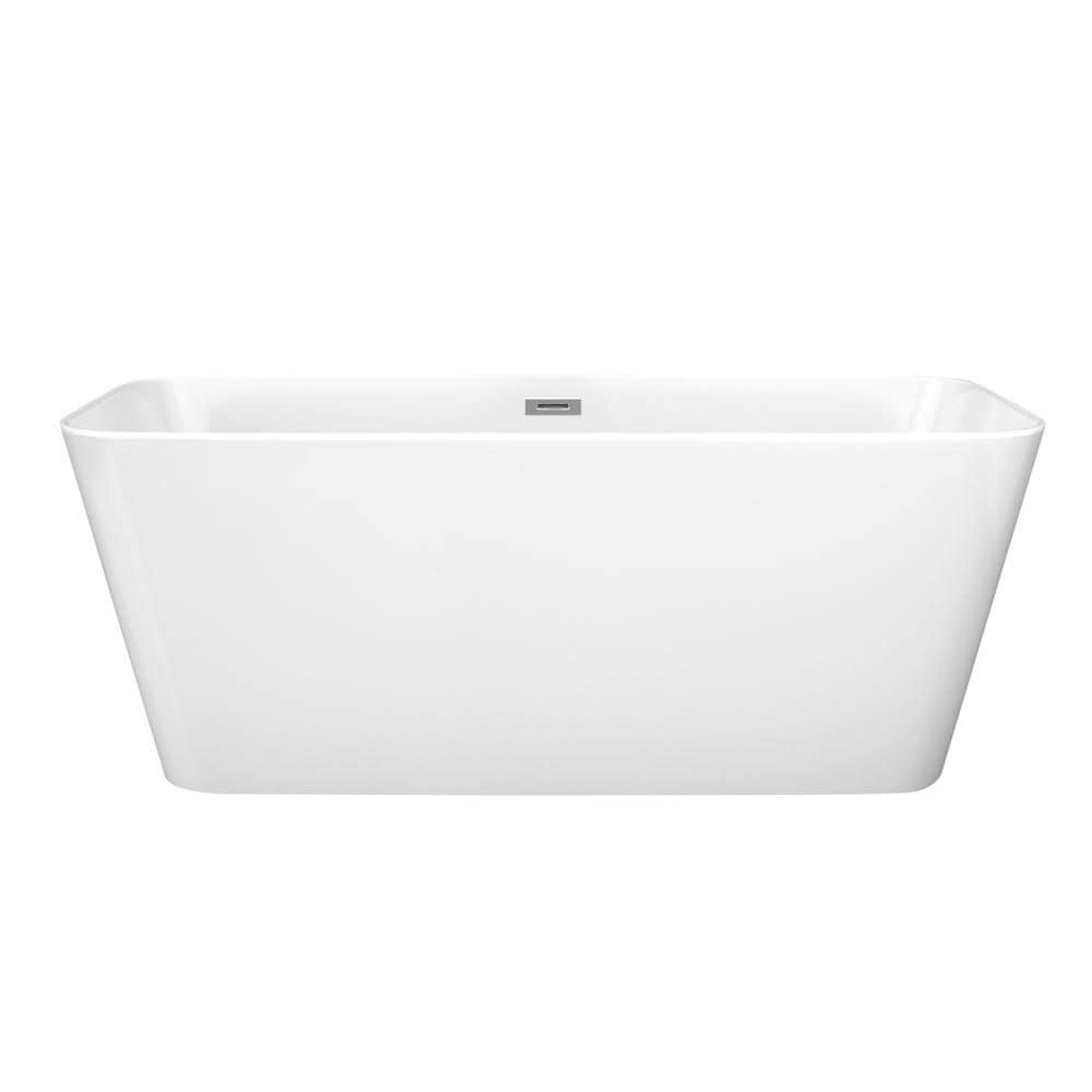 Streamline 59 inch Solid Surface Resin K-10200-59FSWHSS-FM Soaking Freestanding Tub With Internal Drain