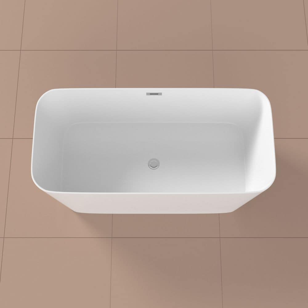 Streamline 59 inch Solid Surface Resin K-10200-59FSWHSS-FM Soaking Freestanding Tub With Internal Drain