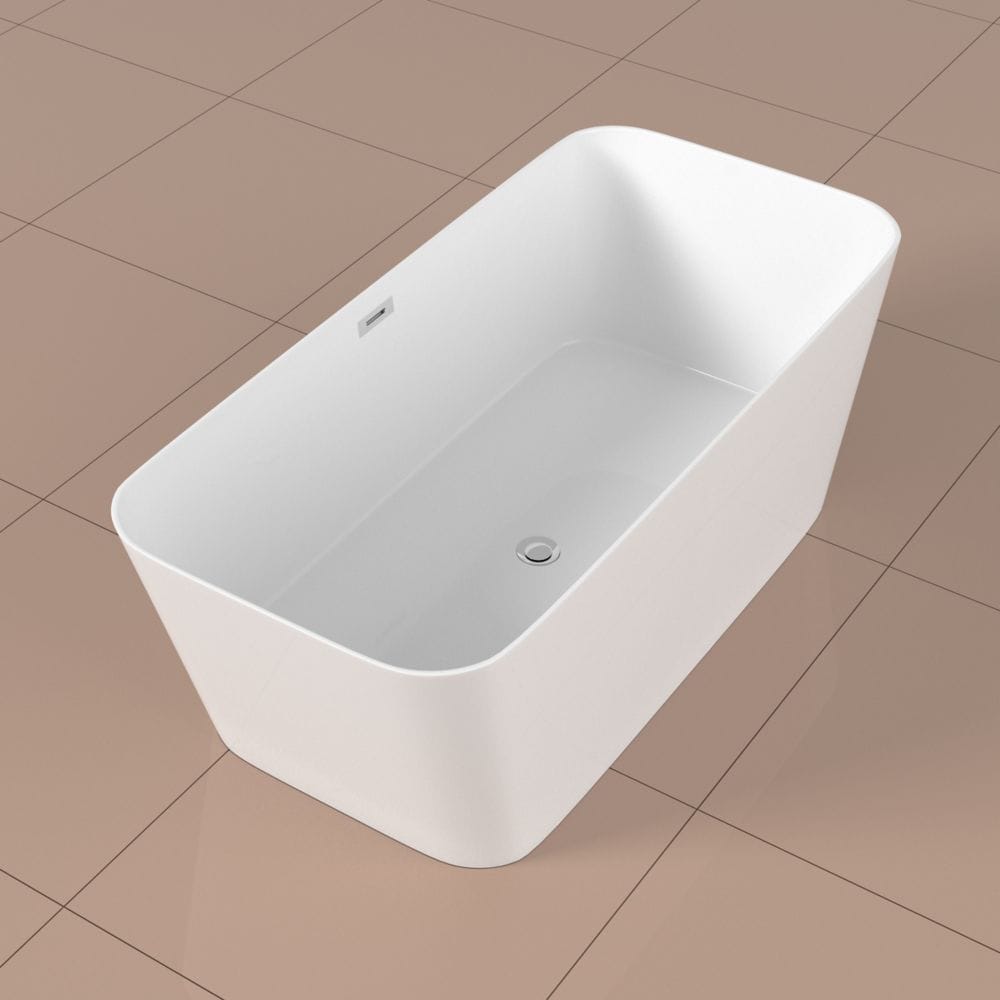 Streamline 59 inch Solid Surface Resin K-10200-59FSWHSS-FM Soaking Freestanding Tub With Internal Drain