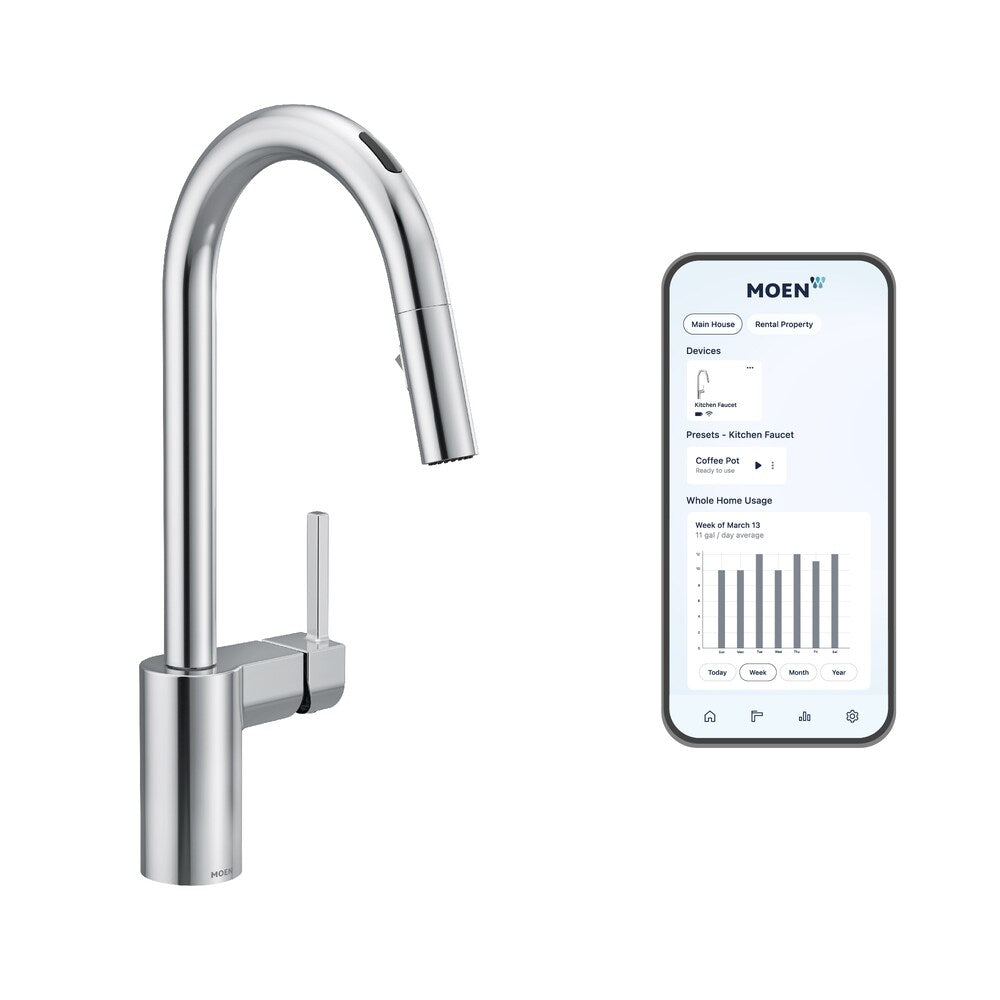 Robinet de cuisine à tirette à commande vocale sans contact intelligent Align en chrome