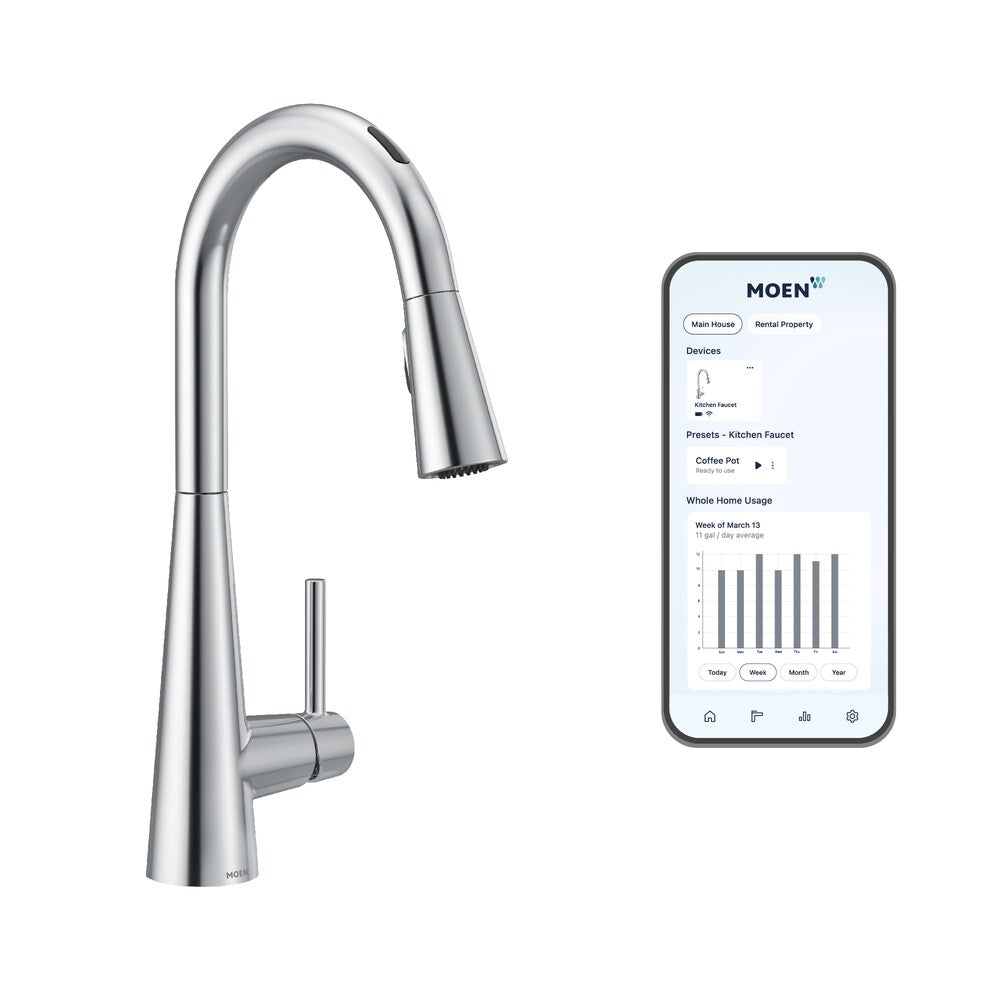 Robinet de cuisine à tirette à commande vocale sans contact intelligent et élégant en chrome