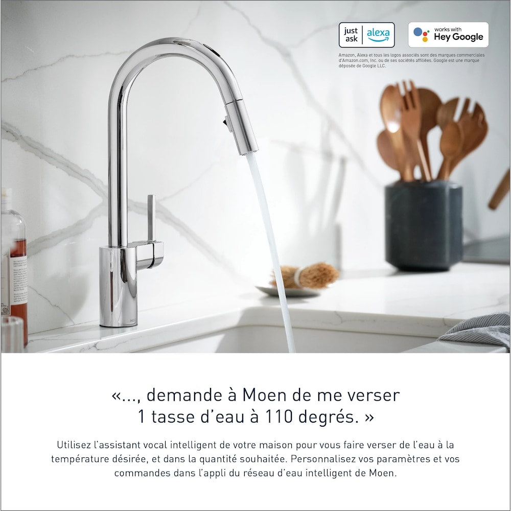 Robinet de cuisine à tirette à commande vocale sans contact intelligent Belfield en chrome