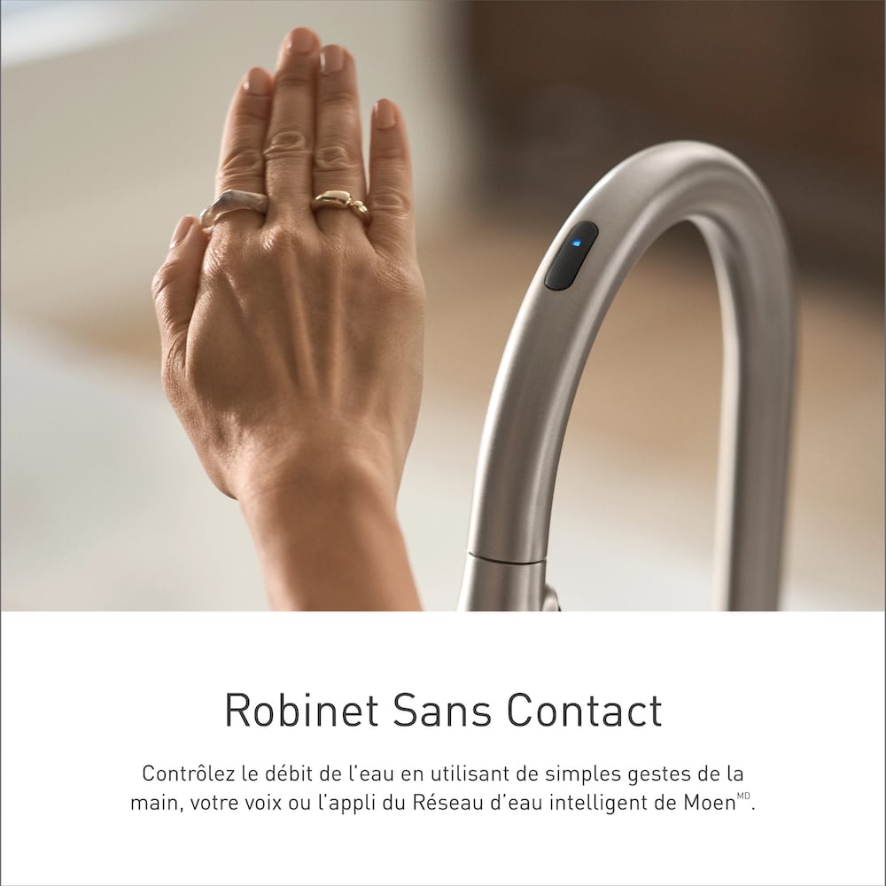 Robinet de cuisine à tirette à commande vocale sans contact intelligent Belfield en chrome