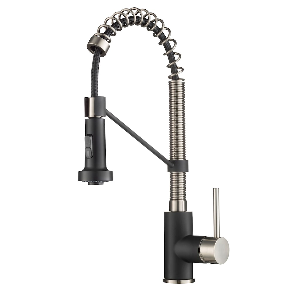 Robinet à poignée unique avec pulvérisateur rétractable à double fonction en noir mat
