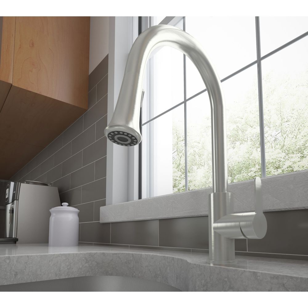 Rivella Single-Handle Pull-Down Kitchen Faucet with Dual Spray in Brushed Nickel