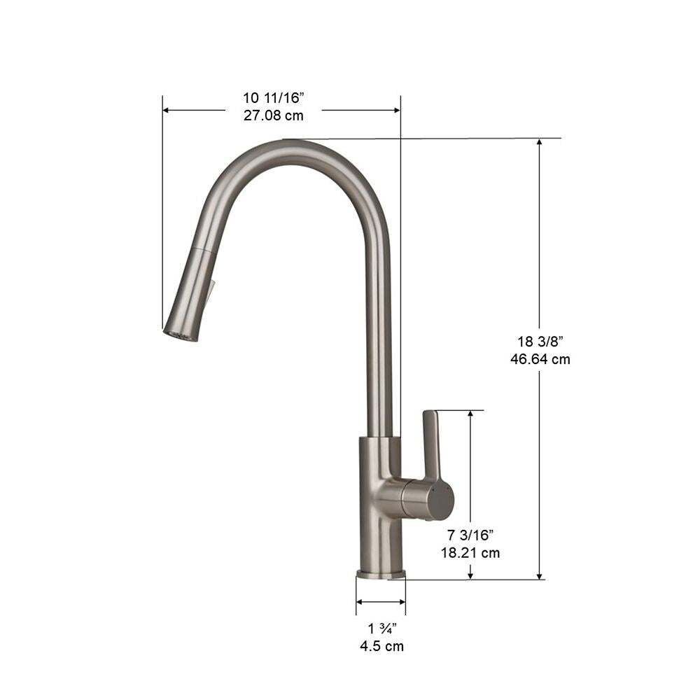 Robinet de cuisine à poignée unique et à bec rétractable Aria avec double jet en nickel brossé