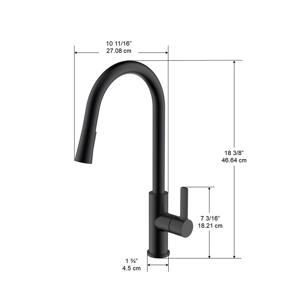 Robinet de cuisine à poignée unique et à bec rétractable Aria avec double jet en noir mat