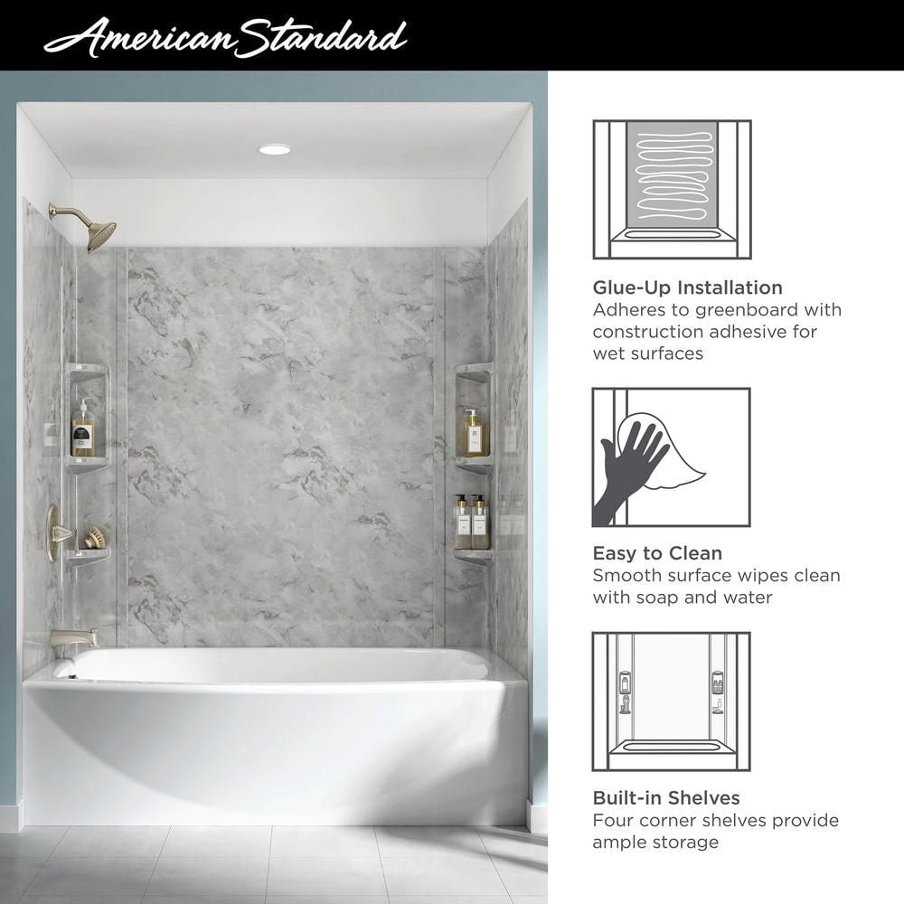 Ovation 32 in. x 60 in. x 59 in. 5-Piece Glue-Up Alcove Bath Wall Set in Silver Celestial