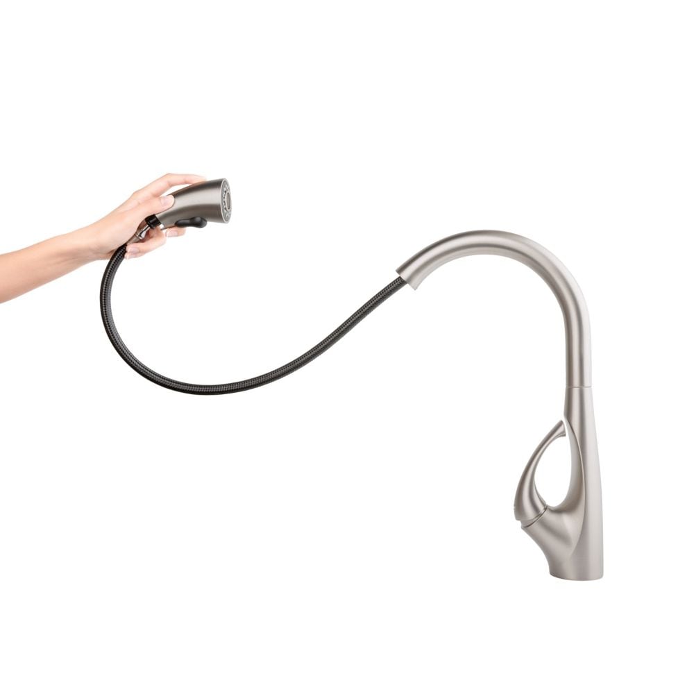 Robinet de cuisine à tirette/à bec rétractable en acier inoxydable Jovi à 1 poignée/robinet d'évier de cuisine/robinet avec distributeur de savon