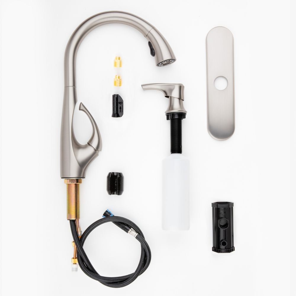 Robinet de cuisine à tirette/à bec rétractable en acier inoxydable Jovi à 1 poignée/robinet d'évier de cuisine/robinet avec distributeur de savon