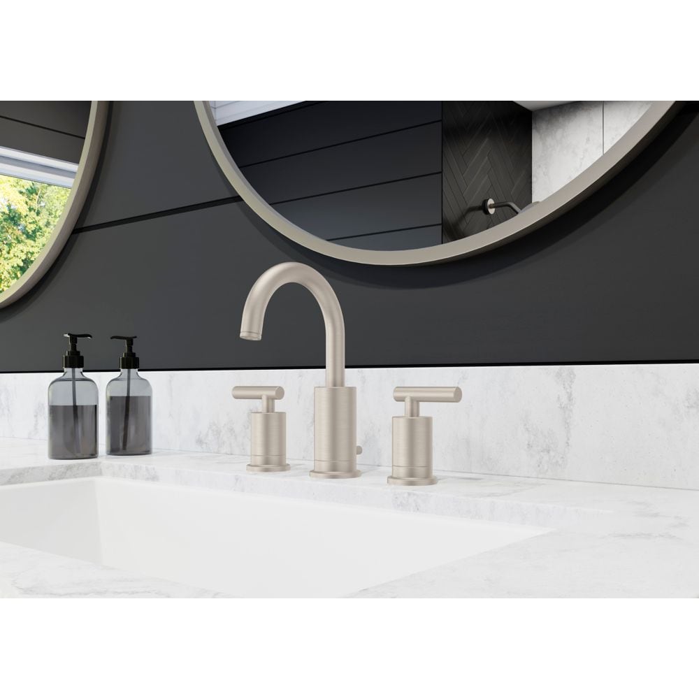Robinet de lavabo de salle de bain à 2 poignées Contempra de 8 pouces en nickel brossé