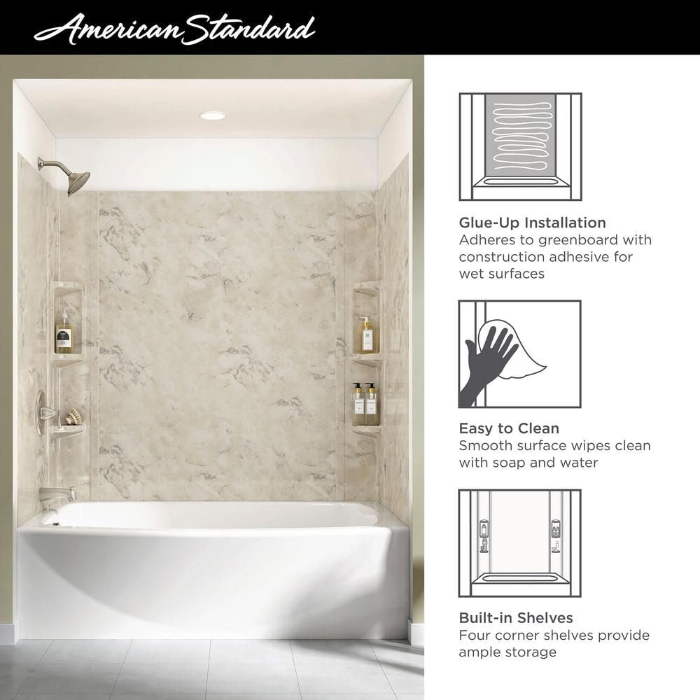 Ovation 32 in. x 60 in. x 59 in. 5-Piece Glue-Up Alcove Bath Wall Set in Celestial Marble