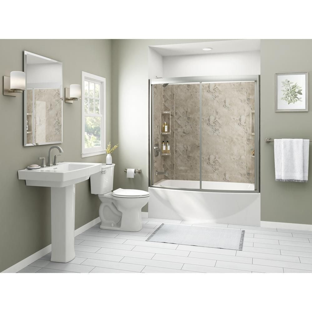 Ovation 32 in. x 60 in. x 59 in. 5-Piece Glue-Up Alcove Bath Wall Set in Celestial Marble