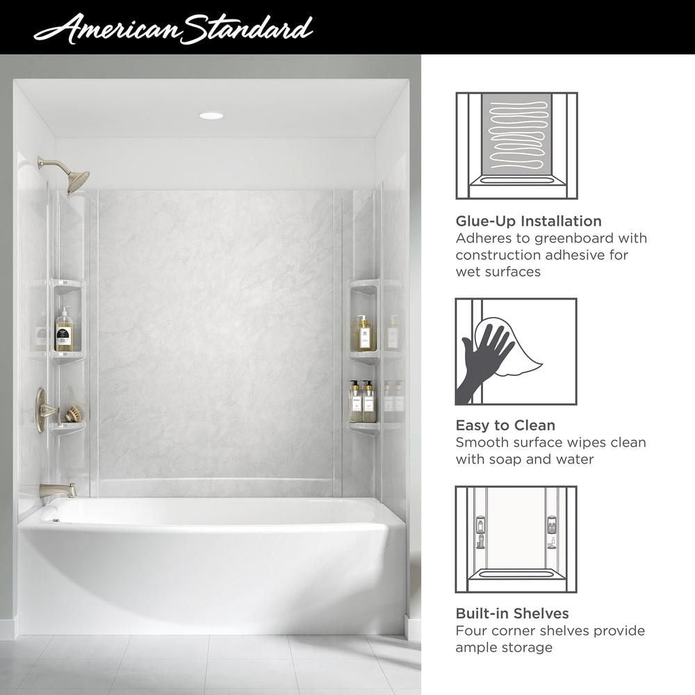 Ovation 32 in. x 60 in. x 59 in. 5-Piece Glue-Up Alcove Bath Wall Set in White Marble