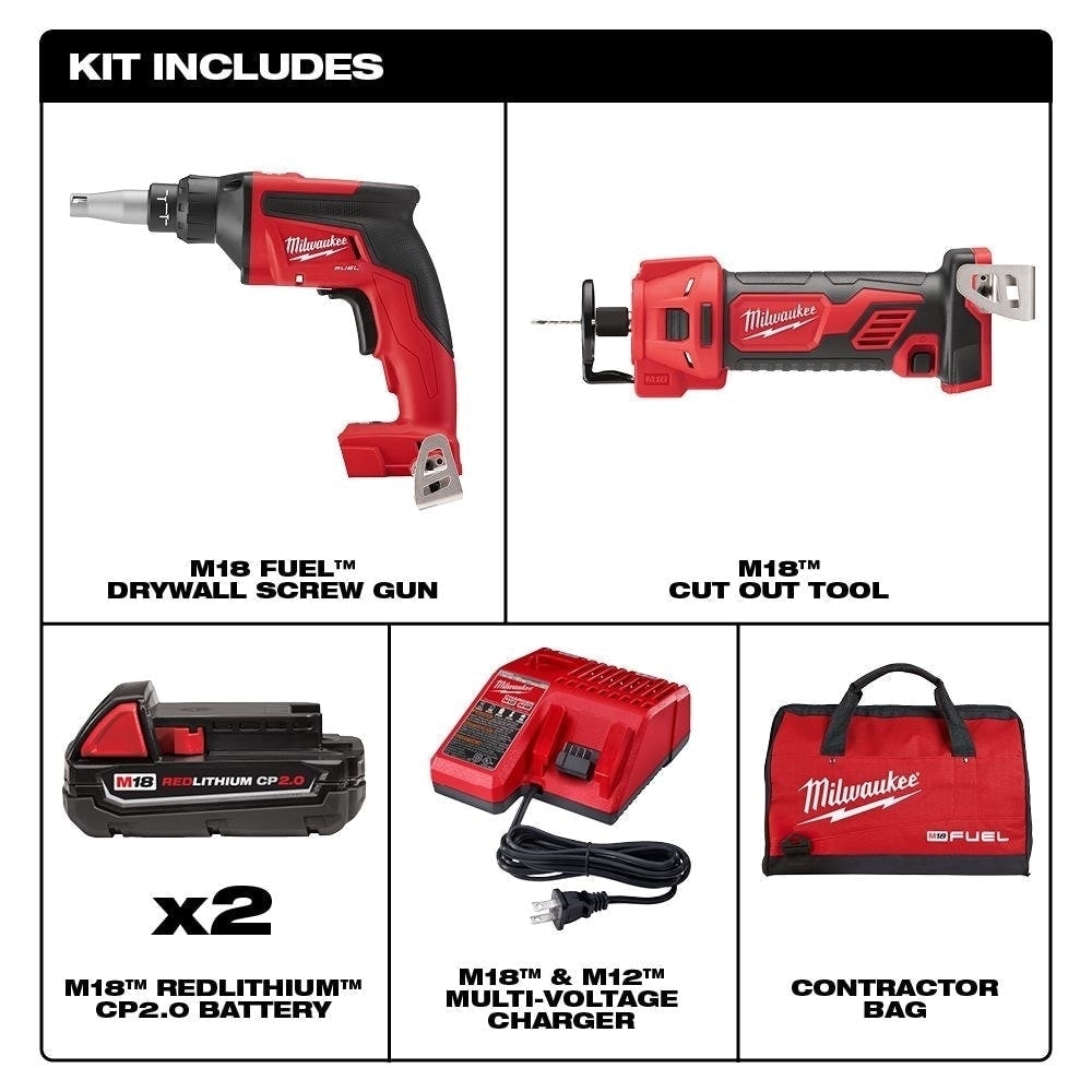 M18 FUEL Kit compact de pistolet à visser sans fil pour cloisons sèches au lithium-ion 18 V avec outil de découpe M18