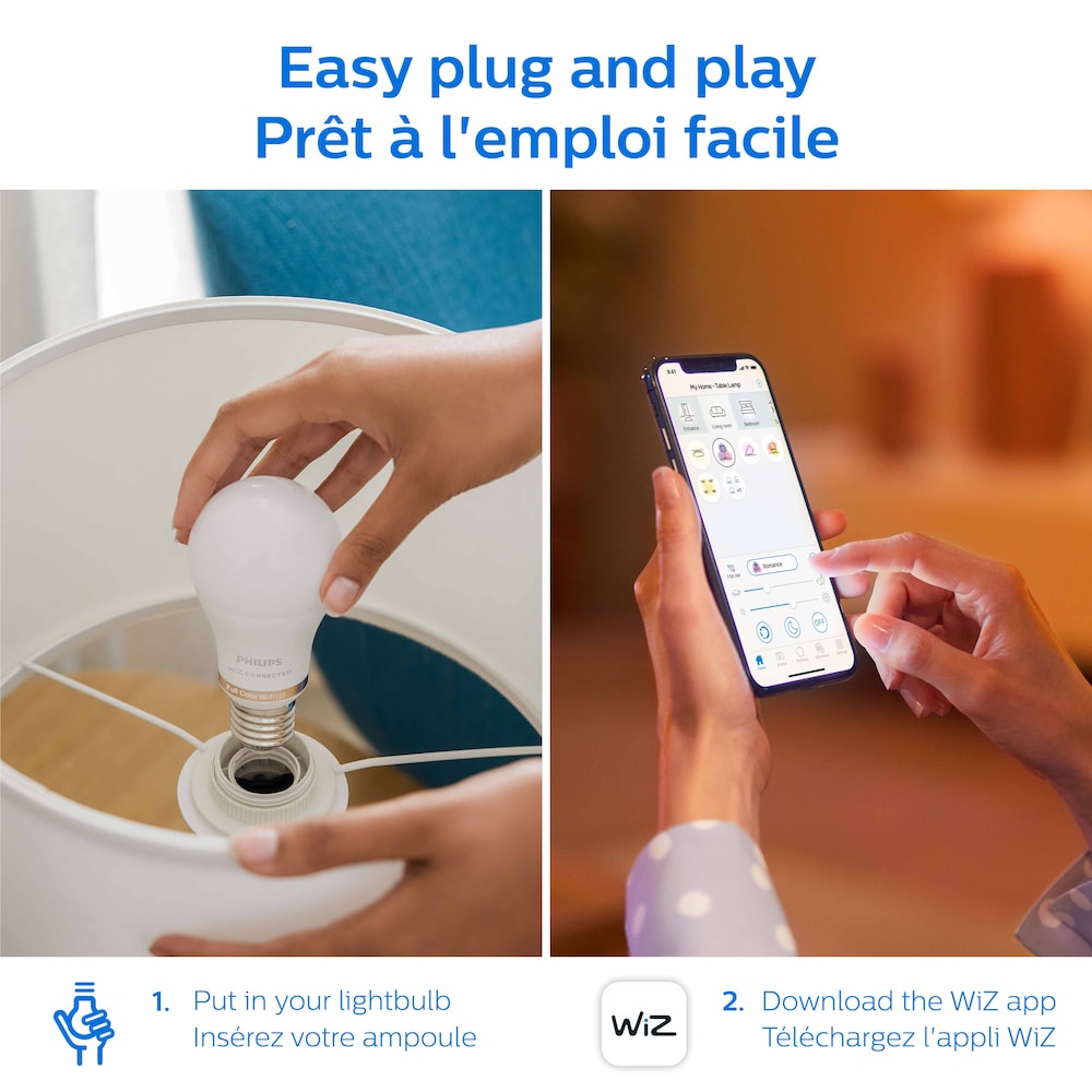 Ampoule LED intelligente A21 E26 100 W en forme de A, intensité variable, couleur et blanc réglable (2 200-6 500 K)