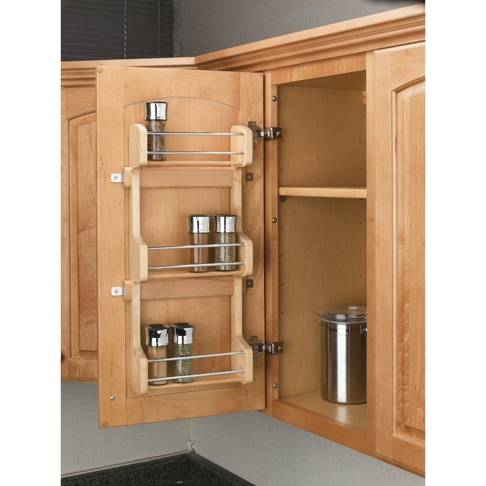 10 1/2 in (267 mm) Door Mount Wood Three-Shelf Spice Rack - Maple