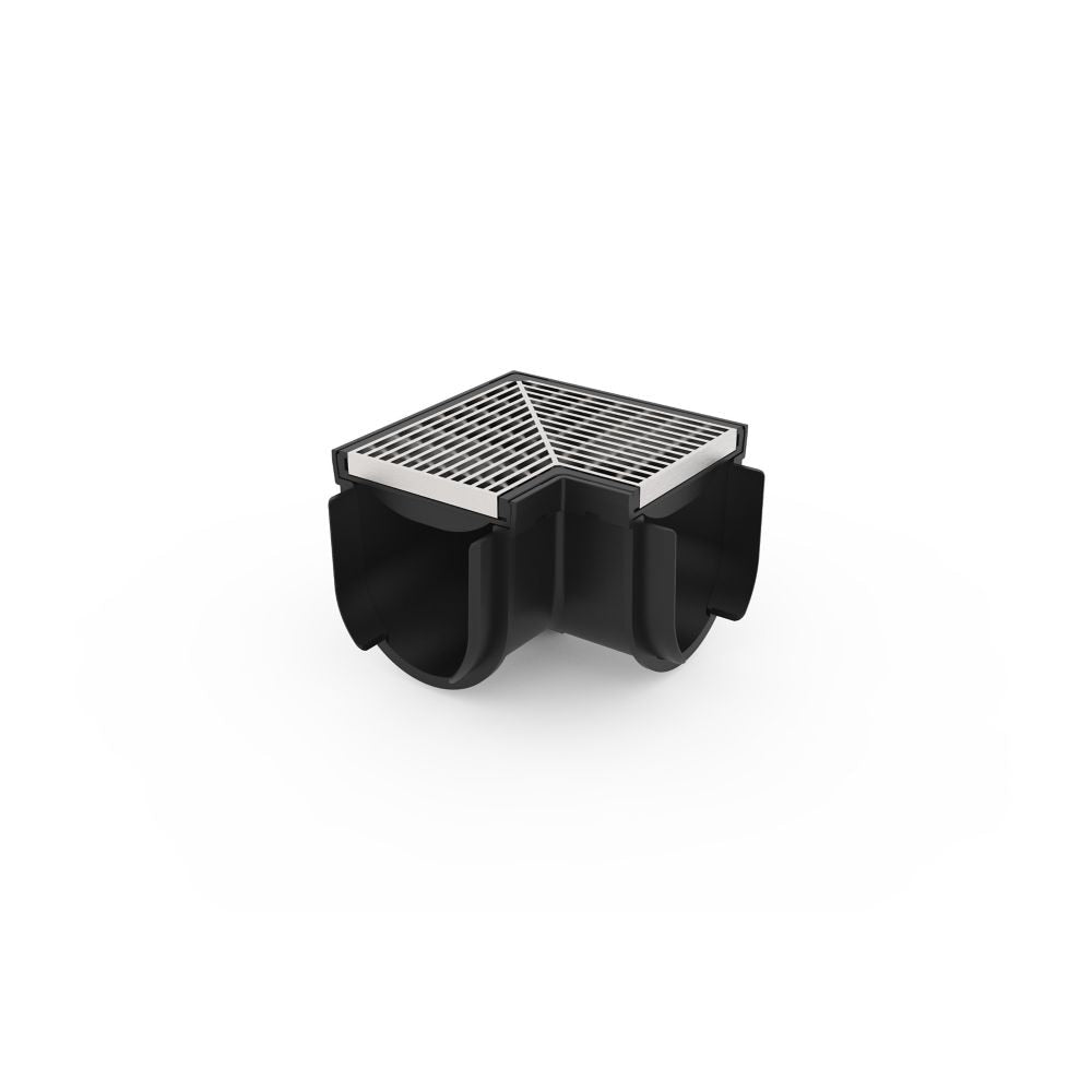 Storm Drain Channel series 90 Degree Corner with Architectural 316 Stainless Steel Grate