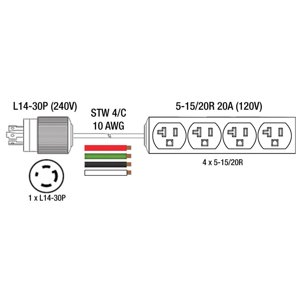 25' Generator Extension Cord with quad Tap