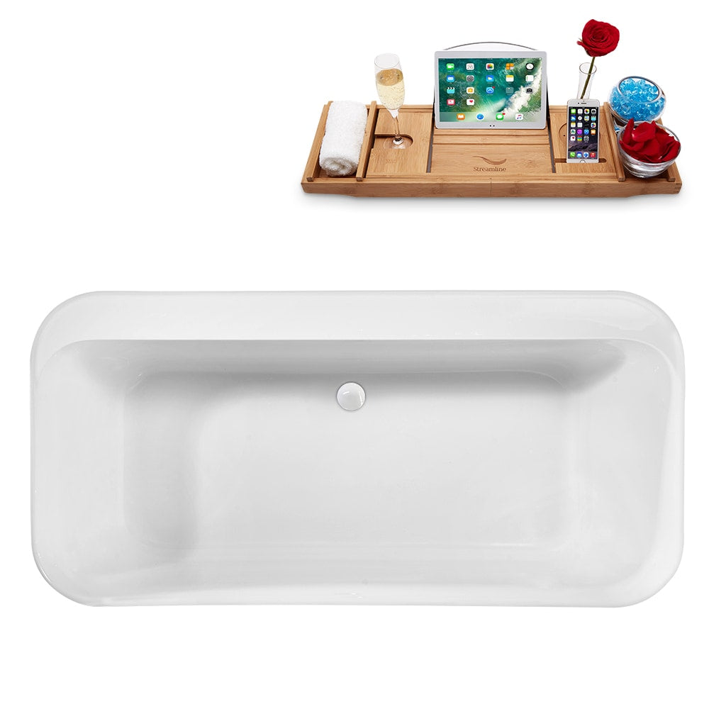 59 inch Streamline N2100WH Freestanding Tub and Tray With Internal Drain
