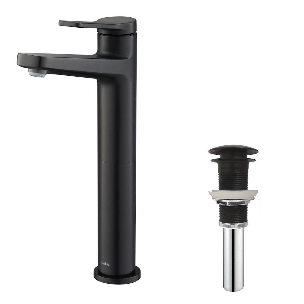 Robinet de salle de bain à poignée unique et trou unique Indy avec bonde escamotable en noir mat