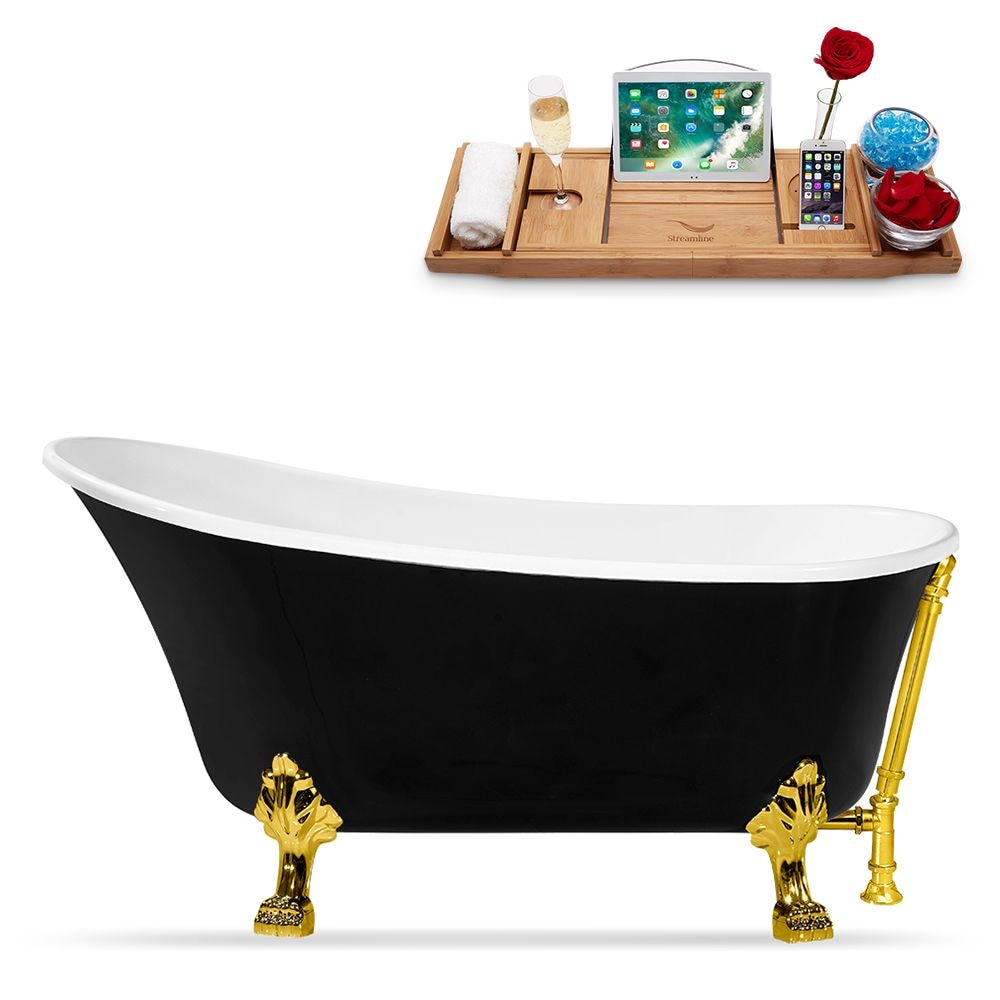 67 inch Streamline N345GLD-GLD Clawfoot Tub and Tray With External Drain
