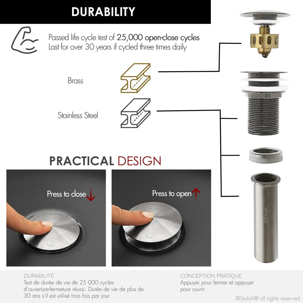 Brushed Nickel Pop-Up Bathroom Sink Drain without Overflow