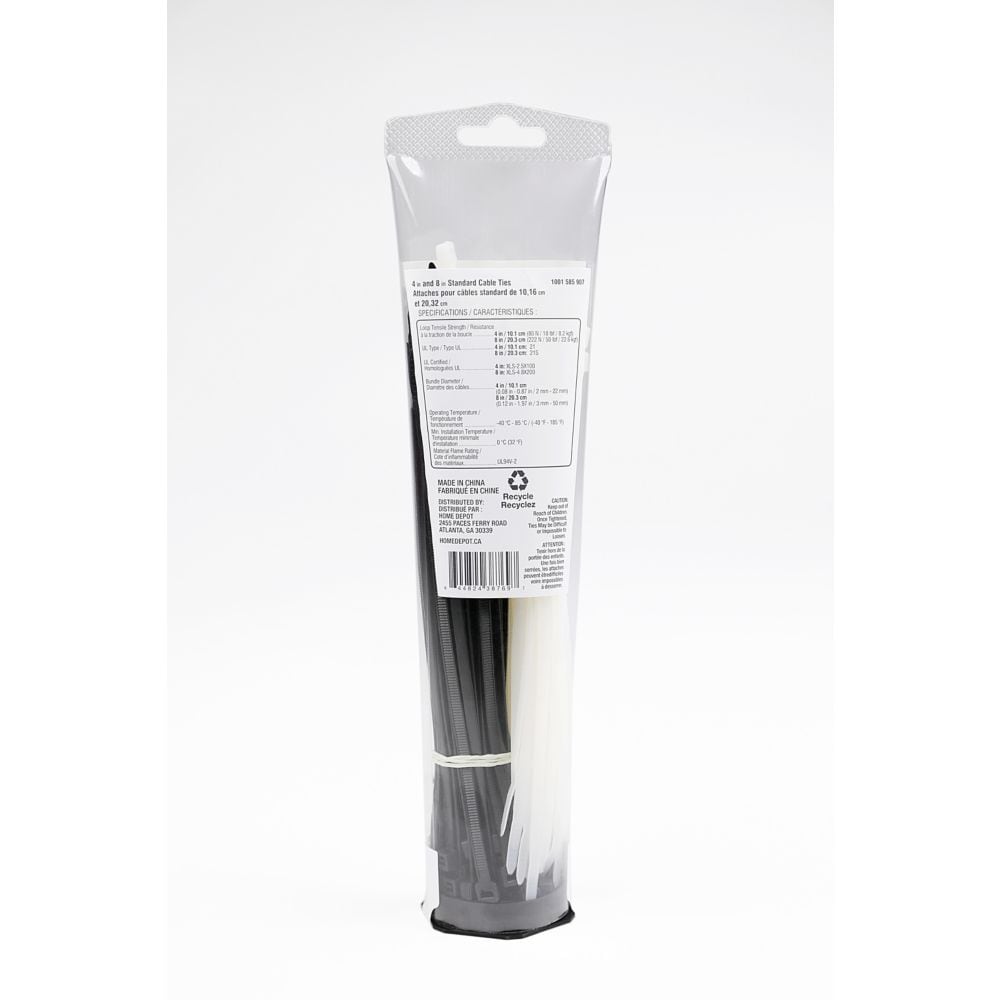 Attache de câble 4 pouces/8 pouces - Naturel/Noir (Paquet de 200)