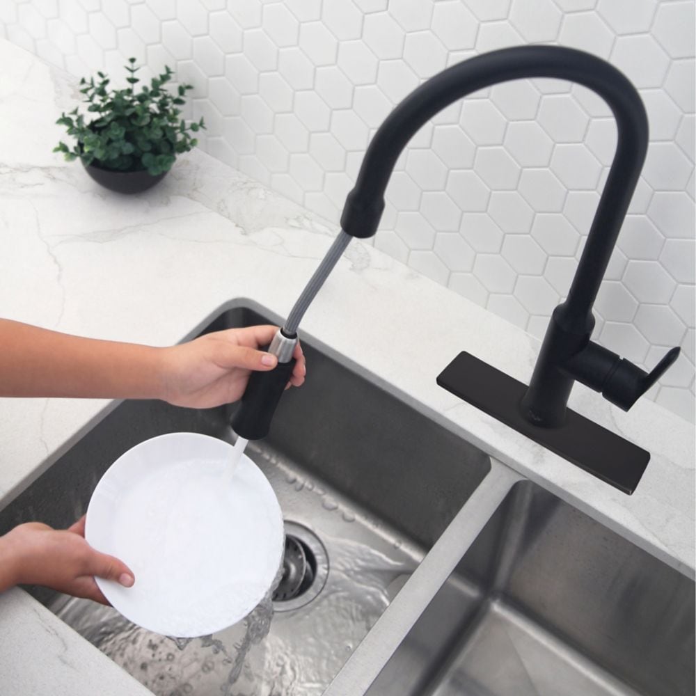 Single Hole Kitchen Faucet Plate in Matte Black