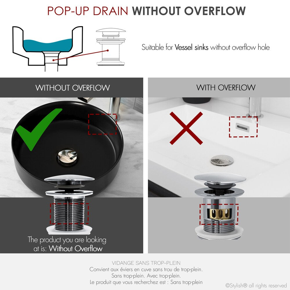 Polished Chrome Pop-Up Bathroom Sink Drain without Overflow