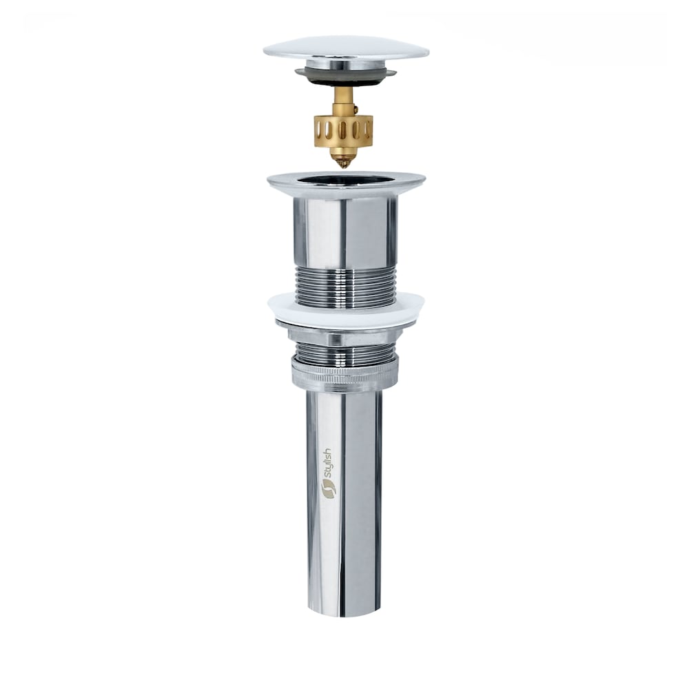 Polished Chrome Pop-Up Bathroom Sink Drain without Overflow