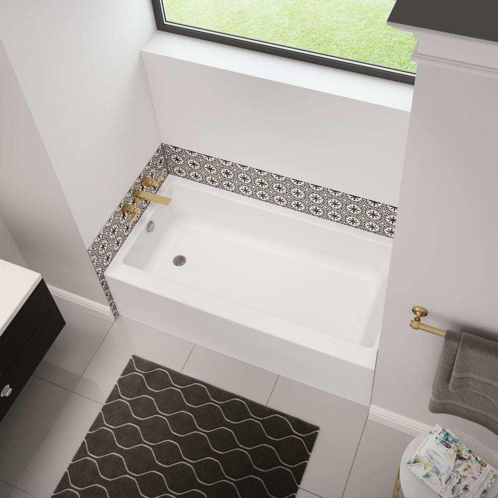 Bosca Access 60L x 30W x 14H Acrylic Rectangular Alcove Bathtub, Left Drain, in White with Certified Anti-Slip Floor