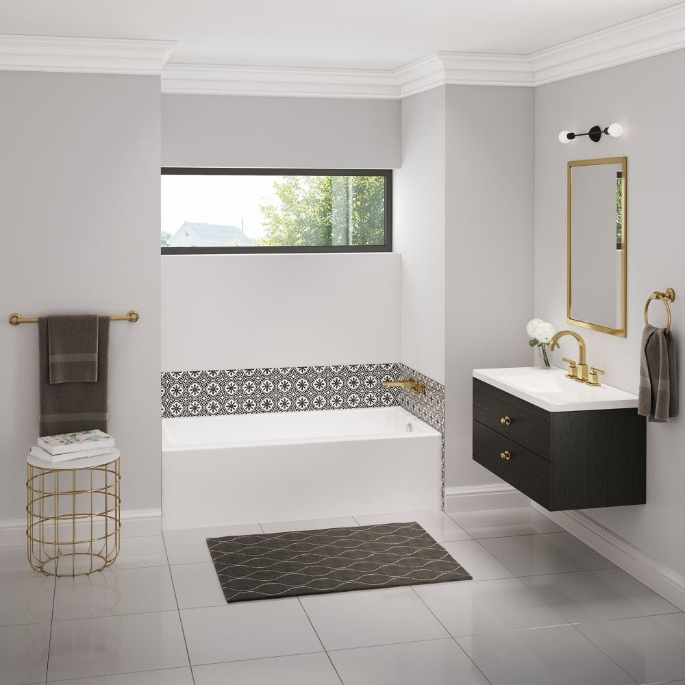 Bosca Access 60L x 30W x 16H Acrylic Alcove Bathtub with Certified Anti-Slip Floor & Above-The-Floor-Rough, Right Drain