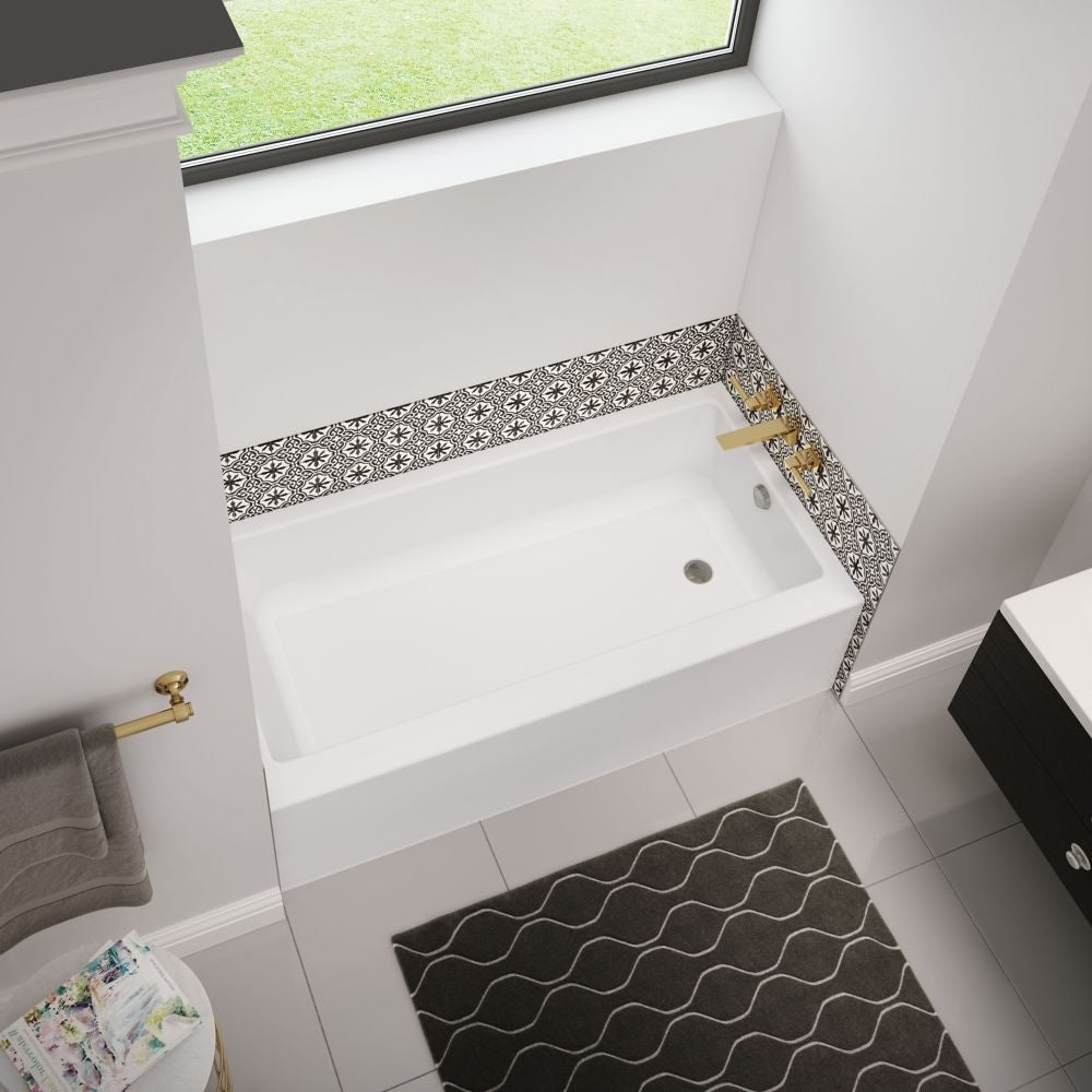 Bosca Access 60L x 30W x 14H Acrylic Rectangular Alcove Bathtub, Right Drain, in White with Certified Anti-Slip Floor