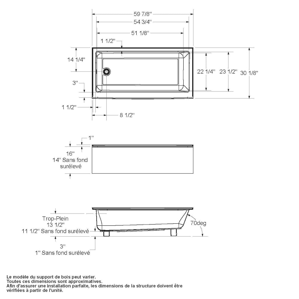 Bosca Access 60L x 30W x 14H Acrylic Rectangular Alcove Bathtub, Left Drain, in White with Certified Anti-Slip Floor