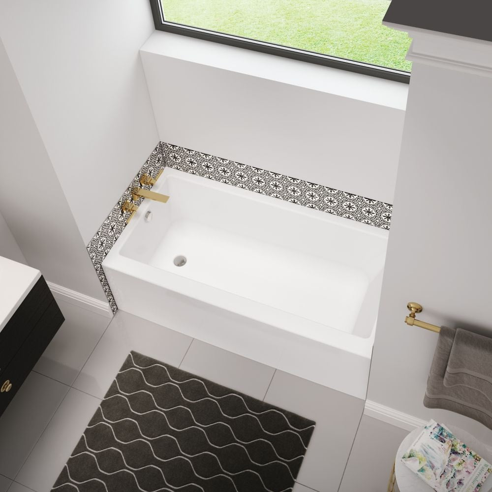 Bosca 60L x 32W x 20H Acrylic Alcove Bathtub with 14-inch Soaking Depth & Above-The-Floor-Rough, Left Drain