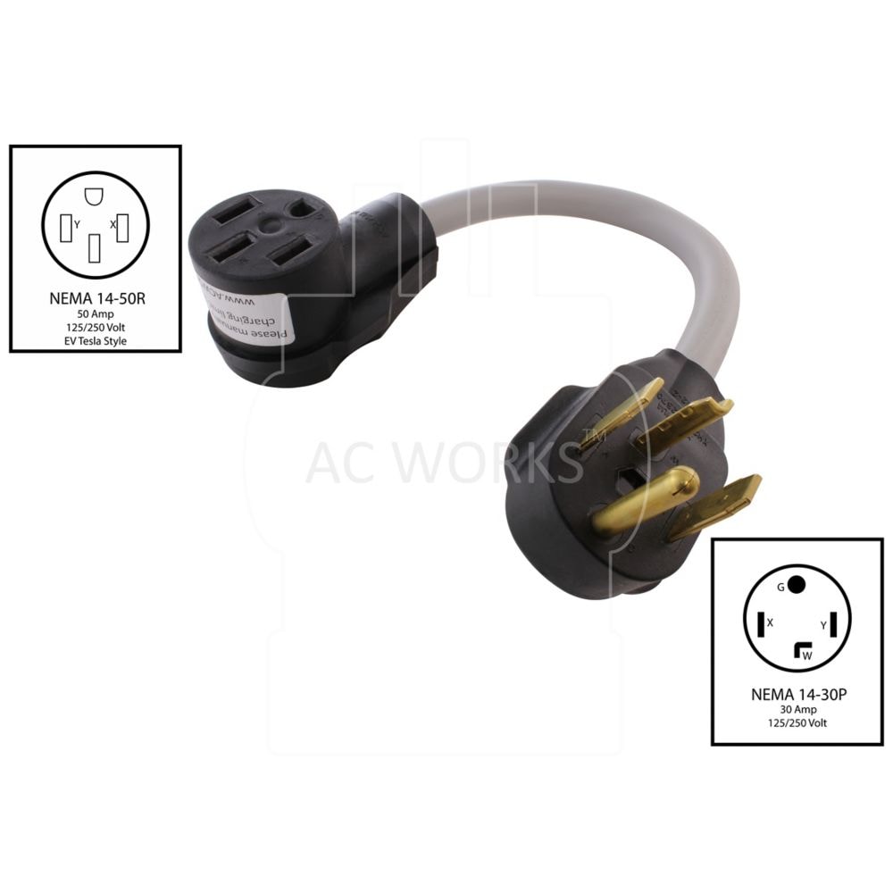 1.5FT 30A 4-Prong Plug NEMA 14-30P to NEMA 14-50R 50A 125/250V Connector