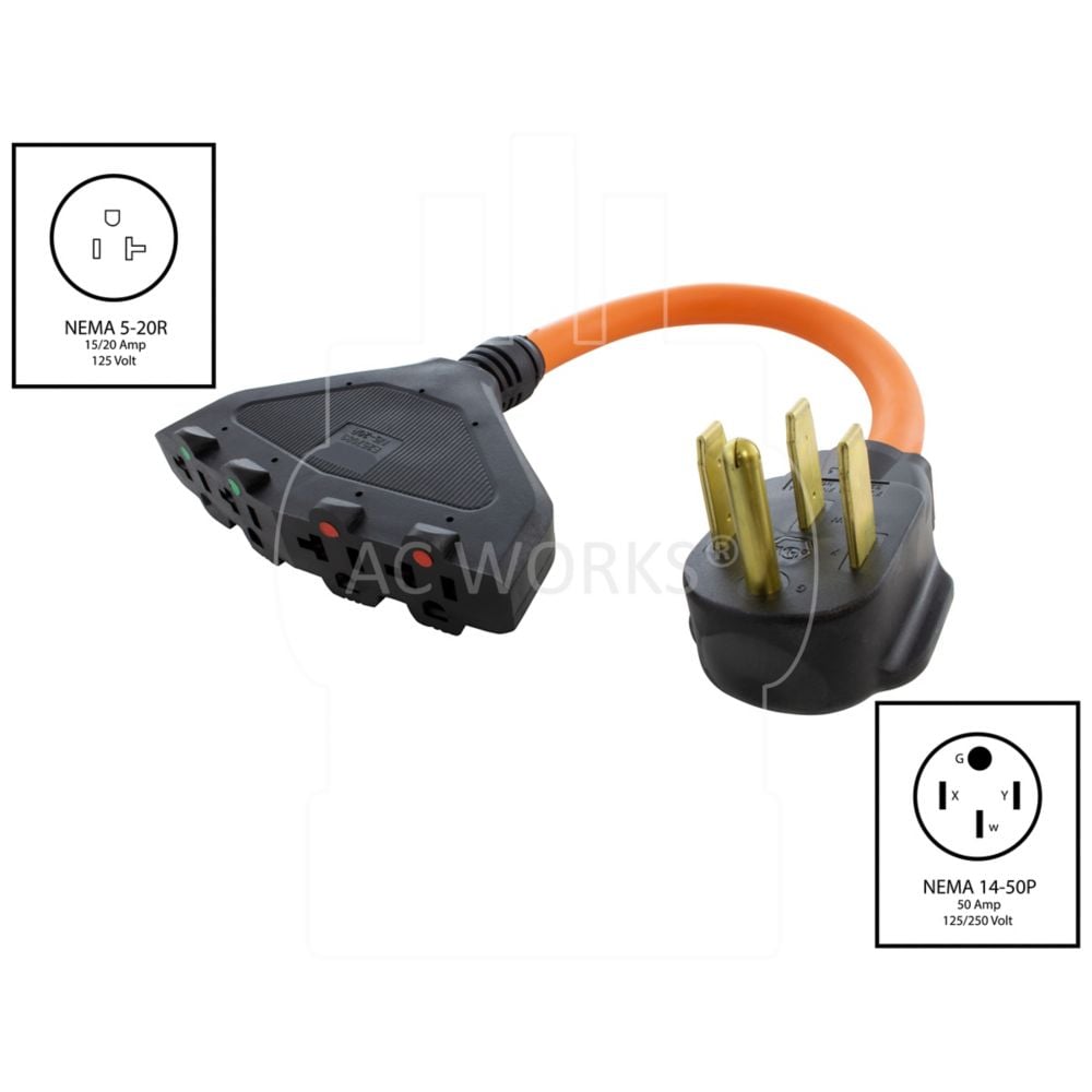 1.5FT Adapter NEMA 14-50P RV/Range Plug to (4) Household 20A Outlets