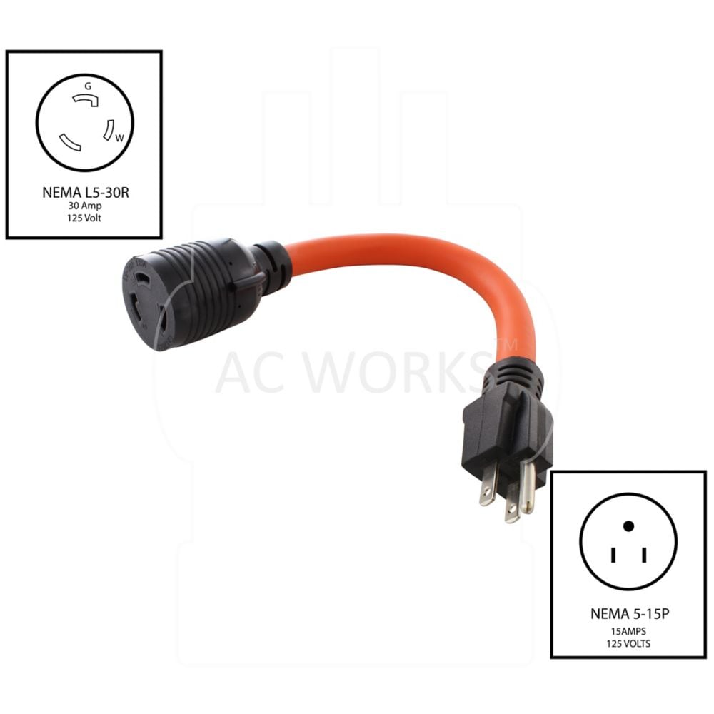 1FT STW 10/3 NEMA 5-15P 15A Household Plug to NEMA L5-30R 30A Adapter