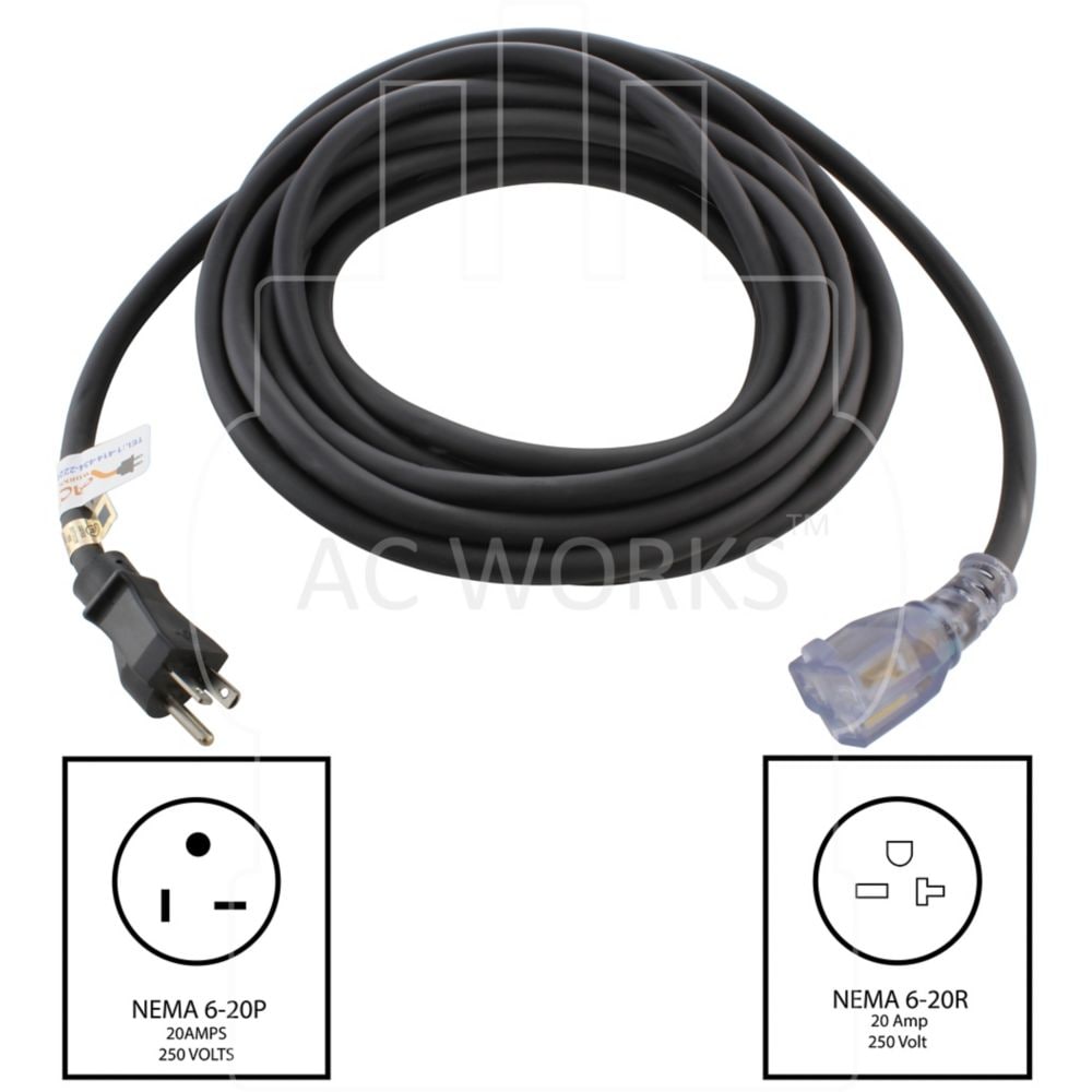 25ft. NEMA 6-20 T-Blade Indoor/Outdoor Extension Cord with Indicator Light