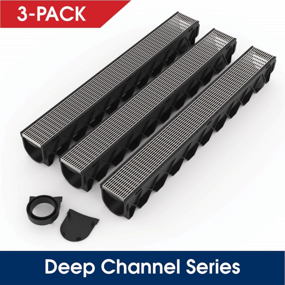 Kit de drainage de canal de la série Storm Drain avec grille architecturale en acier inoxydable 316 (paquet de 3)