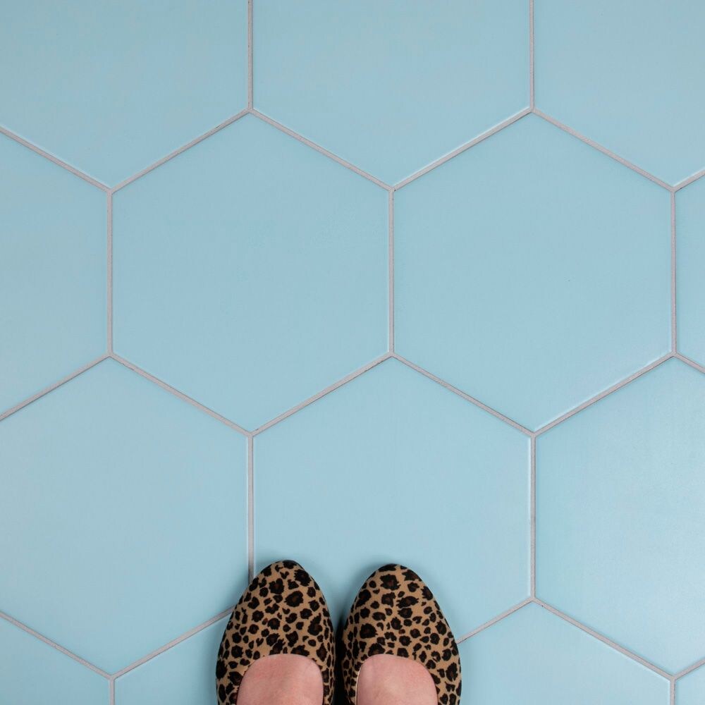 SAMPLE - Textile Hex 9-7/8 in. x 8-5/8 in. Aqua Porcelain Floor and Wall Tile