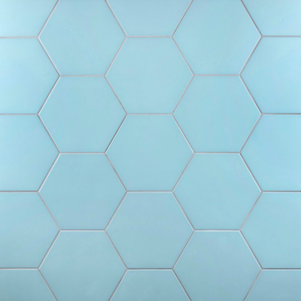 SAMPLE - Textile Hex 9-7/8 in. x 8-5/8 in. Aqua Porcelain Floor and Wall Tile